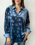 Blue Floral Velvet Blouse
