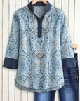 Blue Heritage Mandarin Collar Top