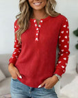 Cozy Red Henley Heart Top