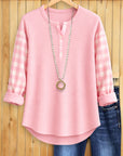 Cozy Ribbed Henley Plaid Sleeve Top