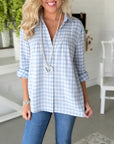 Sky Blue Gingham Button-Up Shirt