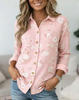 Blush Pink Floral Roll-Sleeve Button Shirt