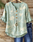 Sage Garden Ruffle Sleeve Blouse
