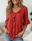 Scarlet Charm Ruffle Blouse