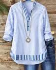 Coastal Breeze Striped V-Neck Shirt
