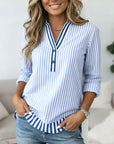 Coastal Breeze Striped V-Neck Shirt