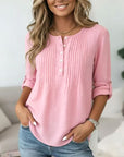 Blush Breeze Roll Sleeve Casual Top
