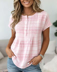 Pink Plaid Pintuck Blouse