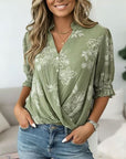 Sage Floral Wrap Blouse