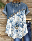 Denim Bloom Patchwork Top