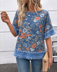 Vintage Floral Frayed Hem Top