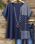 Navy Charm Mixed Print Button Accent Top