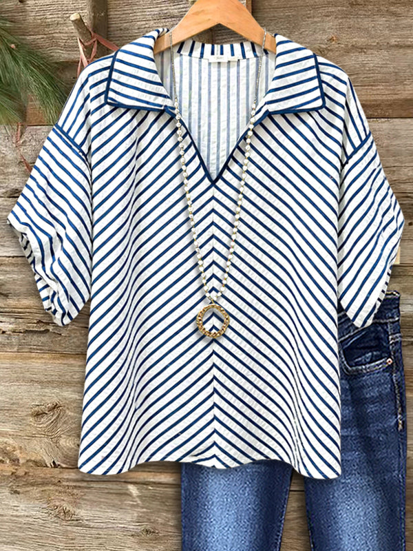 Coastal Breeze Striped Polo Blouse