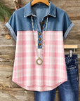 Sweetheart Denim Plaid Top