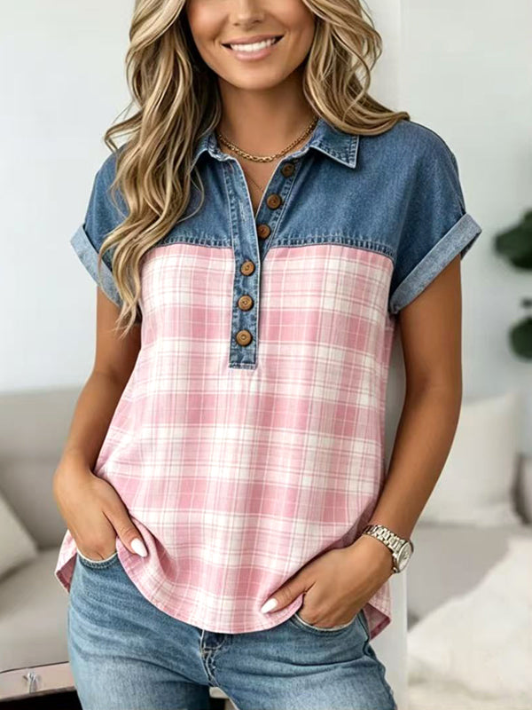 Sweetheart Denim Plaid Top