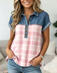 Sweetheart Denim Plaid Top