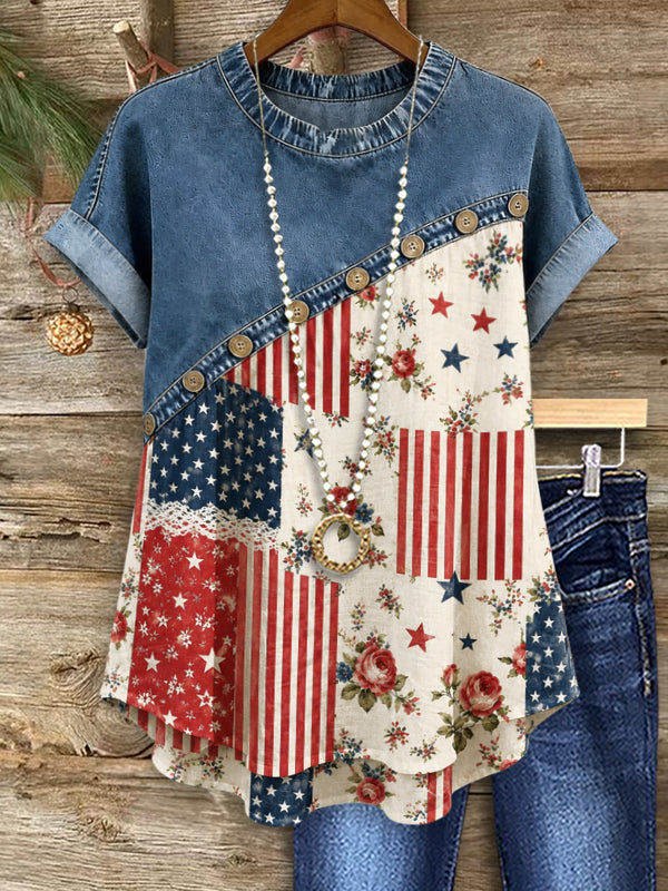 Stars &amp; Roses Patchwork Top