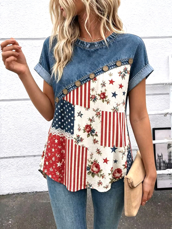 Stars &amp; Roses Patchwork Top