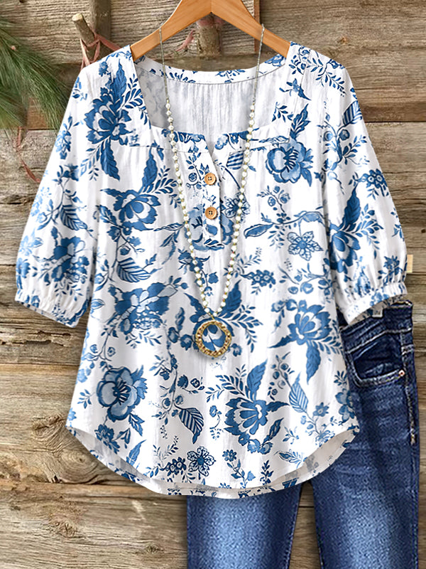 Blue Porcelain Peasant Blouse