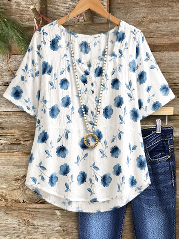 Blue Blossom Relaxed Tunic Top