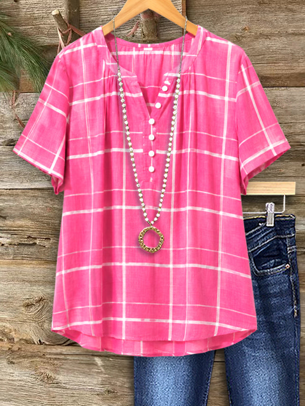 Pink Harbor Plaid Henley Top
