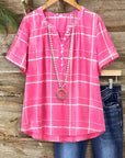 Pink Harbor Plaid Henley Top