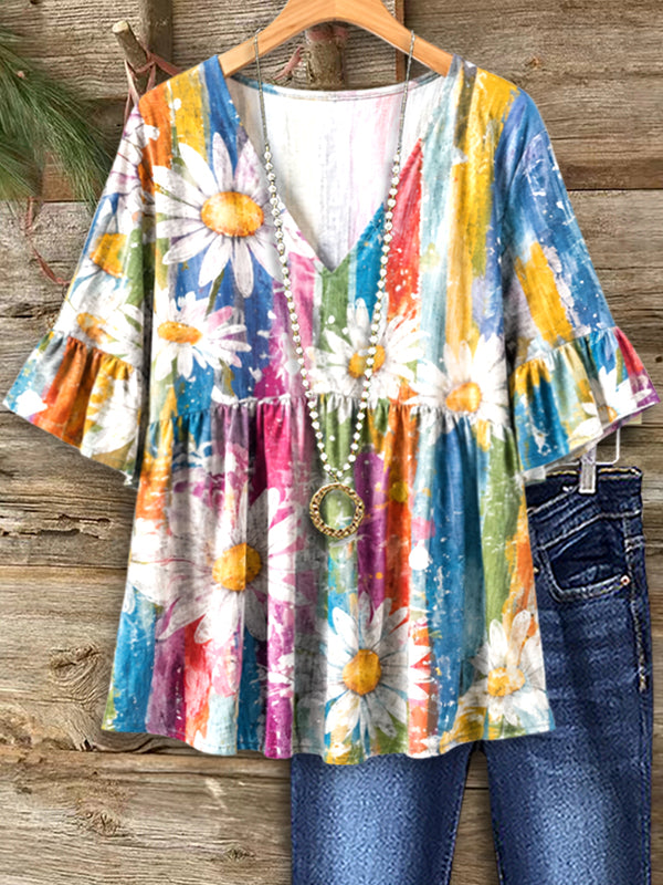 Daisy Meadow Ruffle Sleeve Top