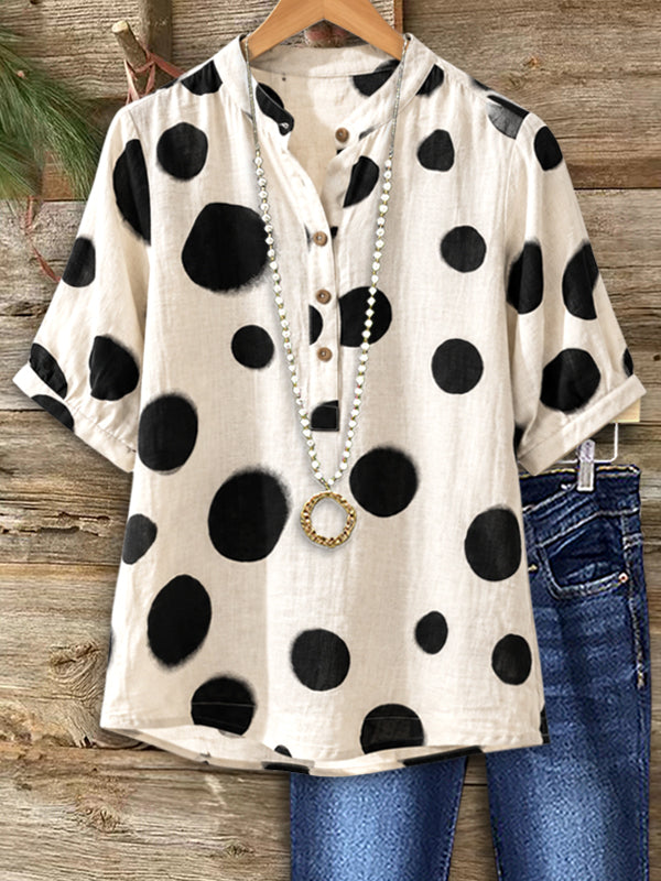 Uptown Polka Dot Henley Blouse