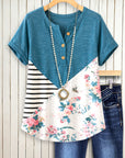 Blue Blossom Patchwork Henley Top
