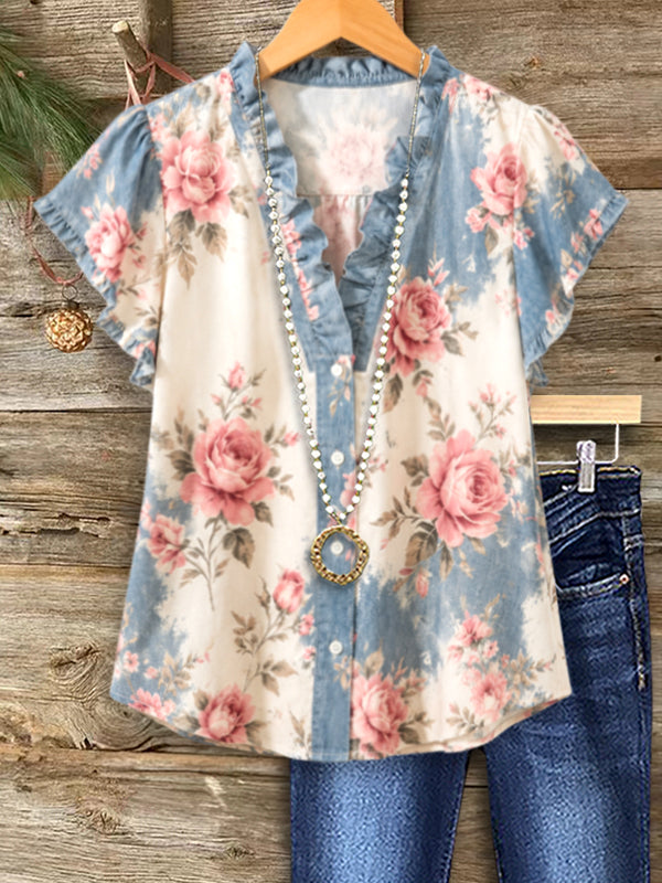 Vintage Rose Flutter Blouse
