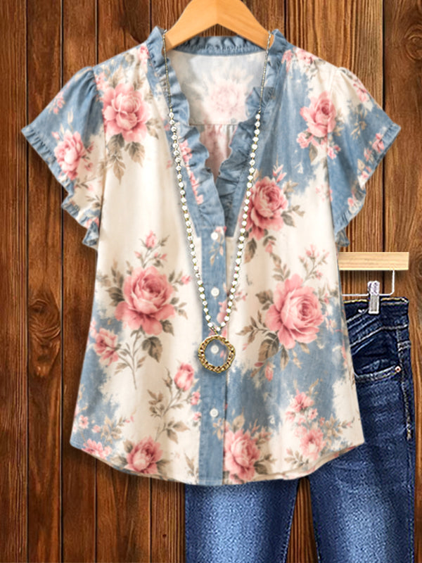 Vintage Rose Flutter Blouse