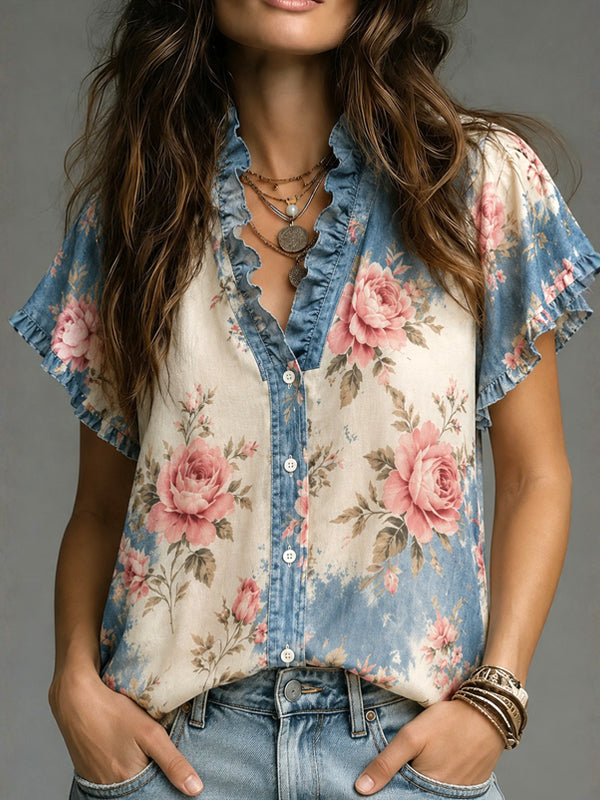 Vintage Rose Flutter Blouse