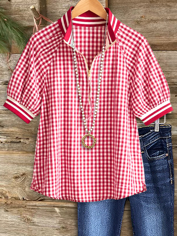 Americana Gingham Zip Polo