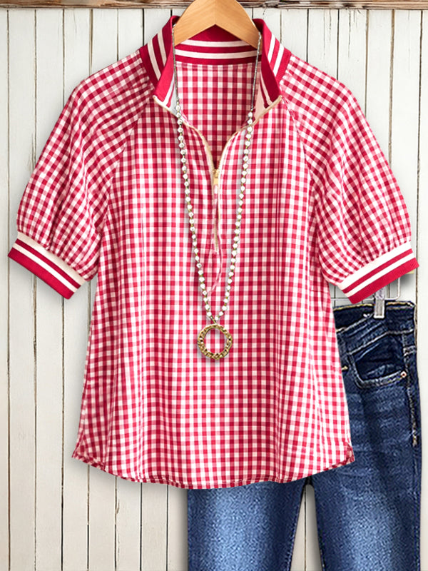 Americana Gingham Zip Polo