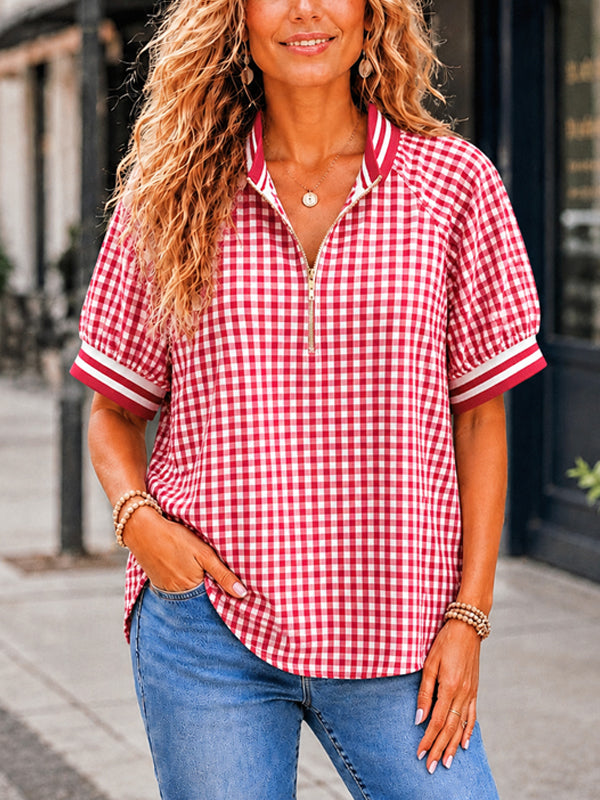 Americana Gingham Zip Polo