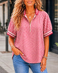 Americana Gingham Zip Polo