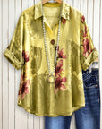 Olive Bloom Roll-Tab Shirt