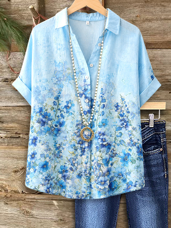 Bluebell Meadow Button-Up Blouse