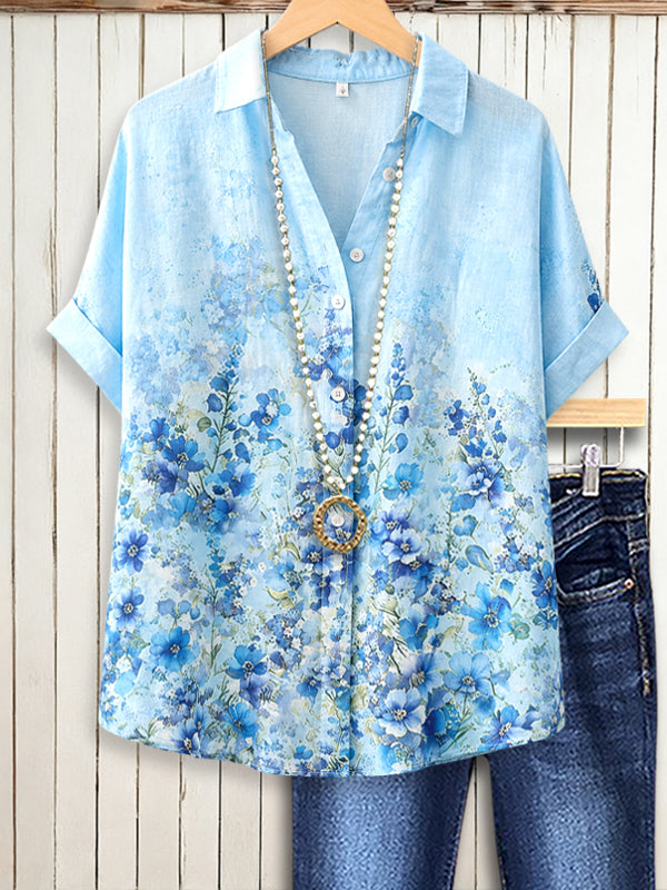 Bluebell Meadow Button-Up Blouse
