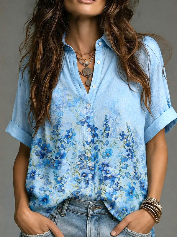Bluebell Meadow Button-Up Blouse