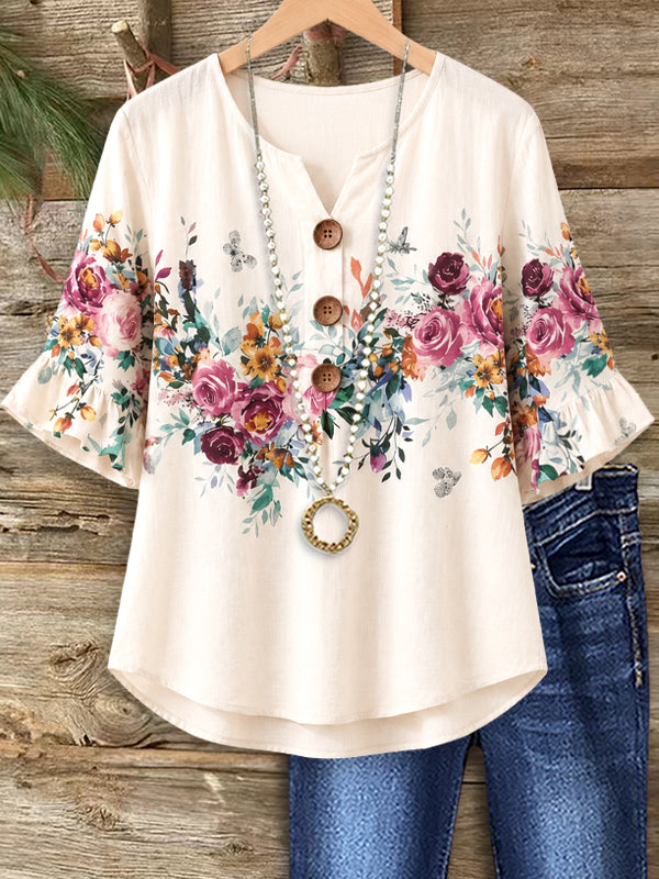 Vintage Rose Bell Sleeve Top