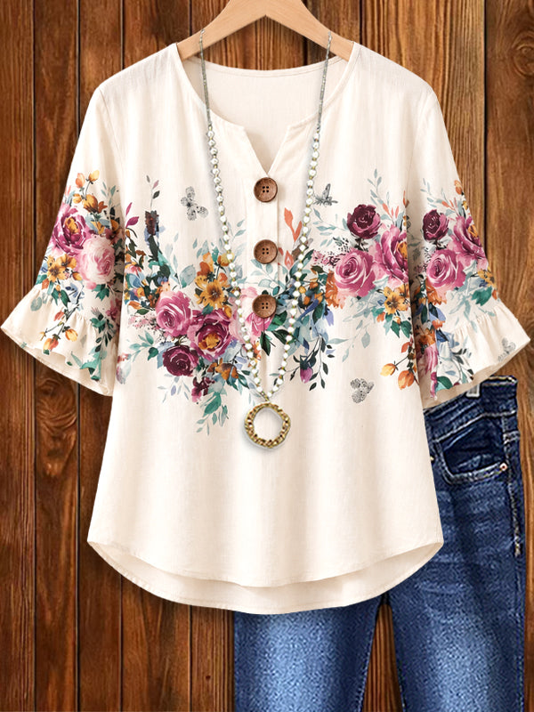 Vintage Rose Bell Sleeve Top