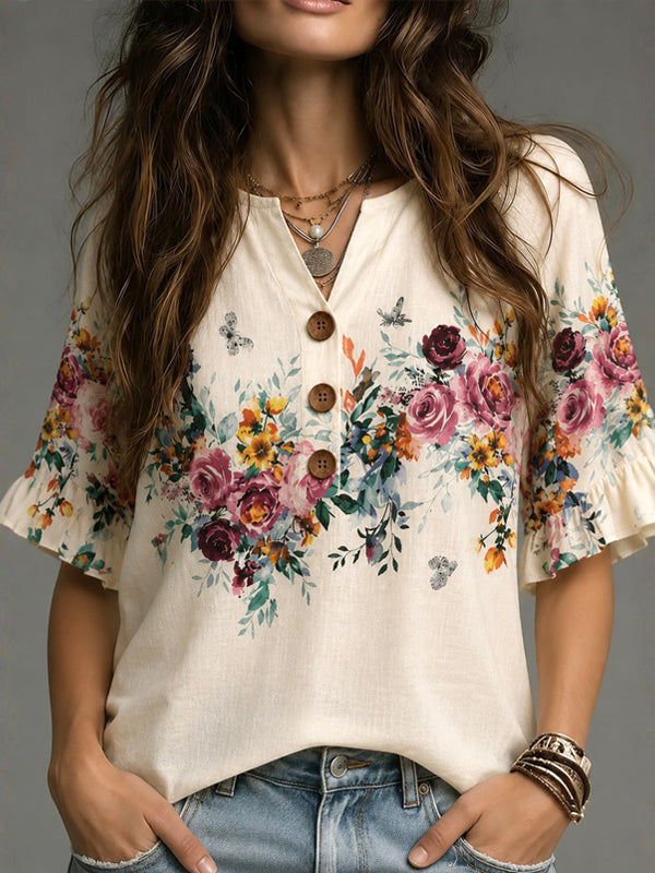 Vintage Rose Bell Sleeve Top