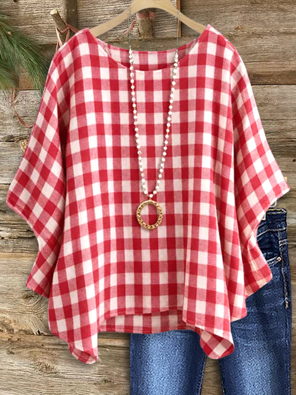 Picnic Day Check Batwing-Sleeve Top