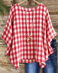 Picnic Day Check Batwing-Sleeve Top