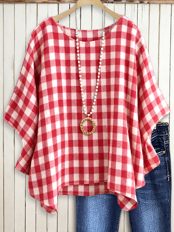 Picnic Day Check Batwing-Sleeve Top