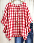 Picnic Day Check Batwing-Sleeve Top