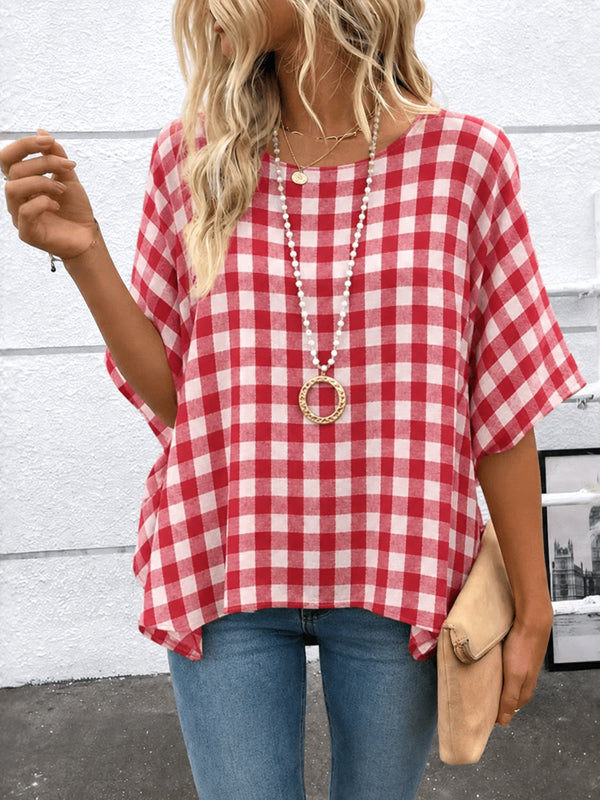 Picnic Day Check Batwing-Sleeve Top