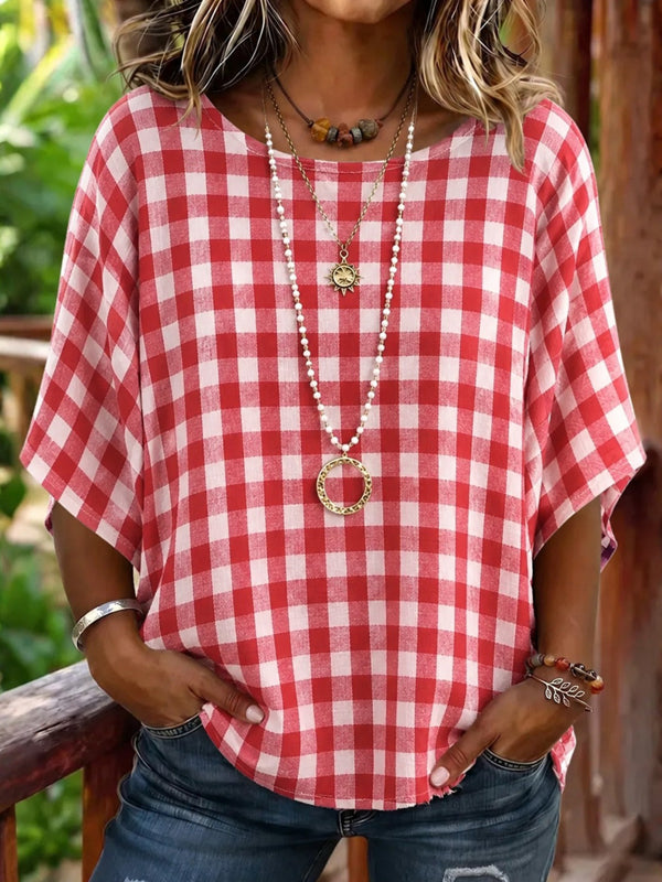 Picnic Day Check Batwing-Sleeve Top