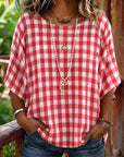 Picnic Day Check Batwing-Sleeve Top